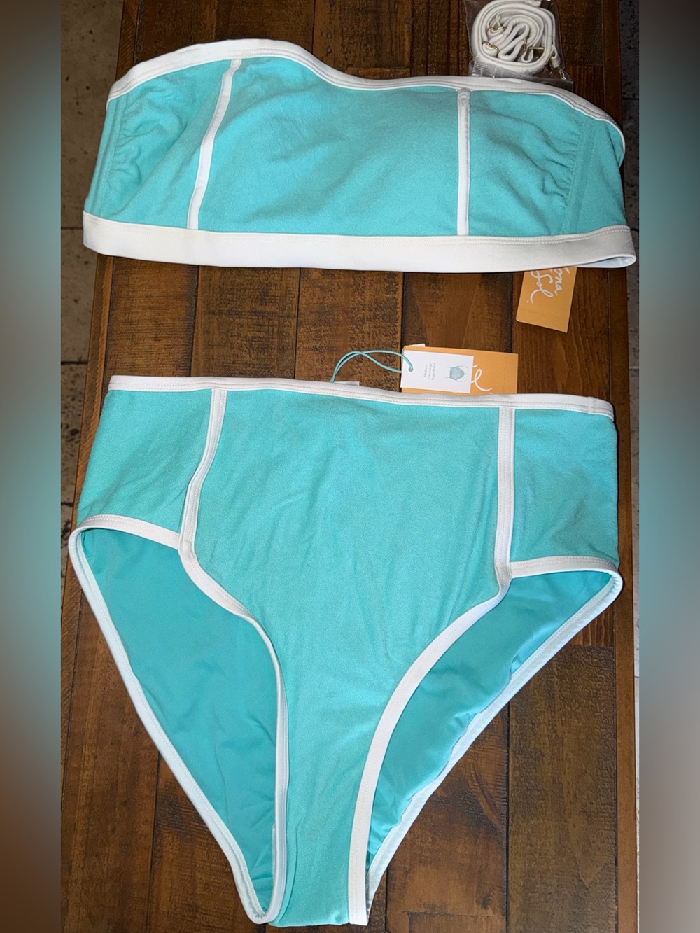 Target Women's Aqua and White Bandeau Bikini Set